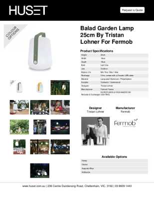 Tear Sheet: Balad Garden Lamp 25cm by Tristan Lohner for Fermob